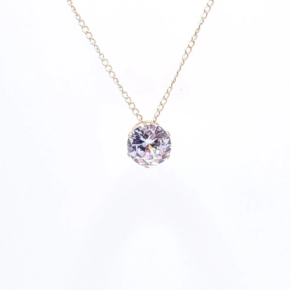 Gold Tone Necklace Round Crystal Solitaire‎ Pendant 18in